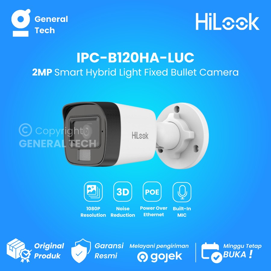 HiLook IPC-B120HA-LUC 2MP Hybrid Light กล้องวงจรปิด IP Camera