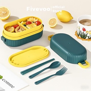 FIVEVOO Lunch Box 900ML Set Kotak Bekal Makan 2 Sekat/Set Alat Makan/Tempat Makan Motif Lucu