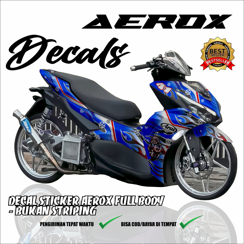 สติ๊กเกอร์ AEROX ใหม่พร้อมสติ๊กเกอร์ ARAI BLUE MOTIF / AEROX CONNETED 155 / สติ๊กเกอร์ ARAI / JIAJST