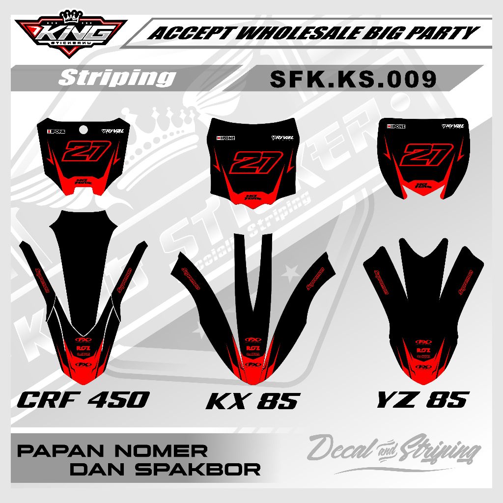 หมายเลขบอร์ด Decal สติกเกอร์ Start + บังโคลนหน้า CRF450 KX85 YZ85 ETC ใหม่ล่าสุด