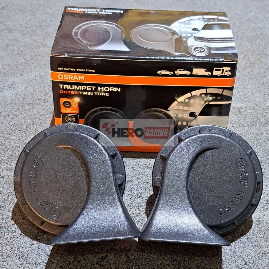 OSRAM OHT88 12V TWIN TONE BLACK TRUMPET / SNAIL MOTORCYCLE CAR HORN ORIGINAL