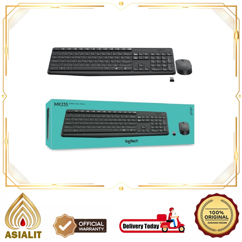 Logitech Wireless Keyboard Plus Mouse MK235 คีย์บอร์ด + เมาส์ MK 235 สีดํา