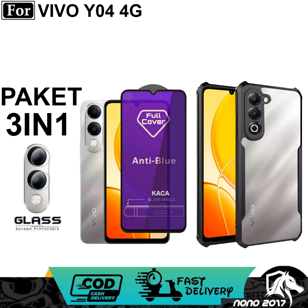 3IN1 CASE SHOCKPROOF VIVO YO4S Y04 4G BONUS TEMPERED GLASS AG MATTE + เลนส์กล้อง