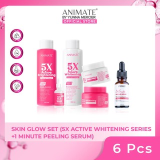 Animate Skin Glow Set (5x Active Whitening Series 5in1 + 1 Minute Peeling Serum AHA BHA PHA LHA 20 ml)