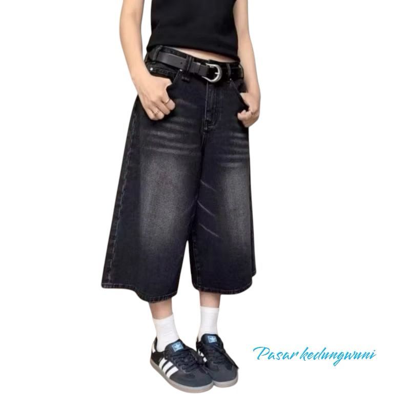 Unisex Baggy Pants Jorts กางเกงยีนส์สั้น Skaters 7/8 Skena กางเกงสไตล์เกาหลี Over Size