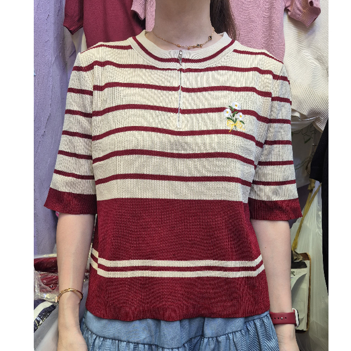 TOPPING COLLECTION - เสื้อถักผู้หญิงพร้อมเส้นลวด, ดอกไม้เล็ก EMBROIDERY, DAISY DITSY SUNFLOWER GIANT