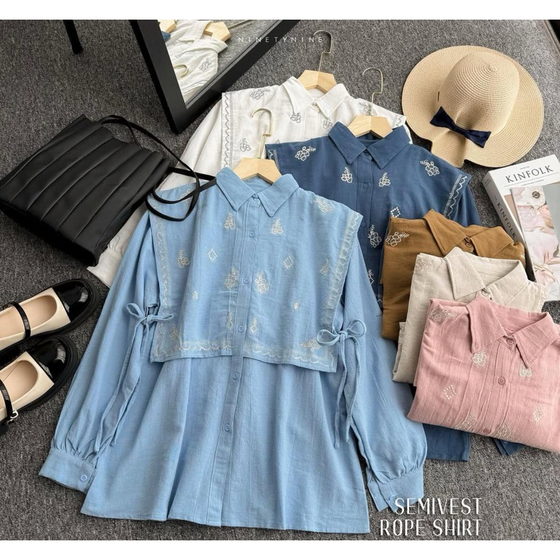 เสื้อ KEMEJA Hika | ล่าสุด ผู้หญิงปักกึ่งเสื้อกั๊กเสื้อด้านบนทําจากผ้าลินินพรีเมี่ยม