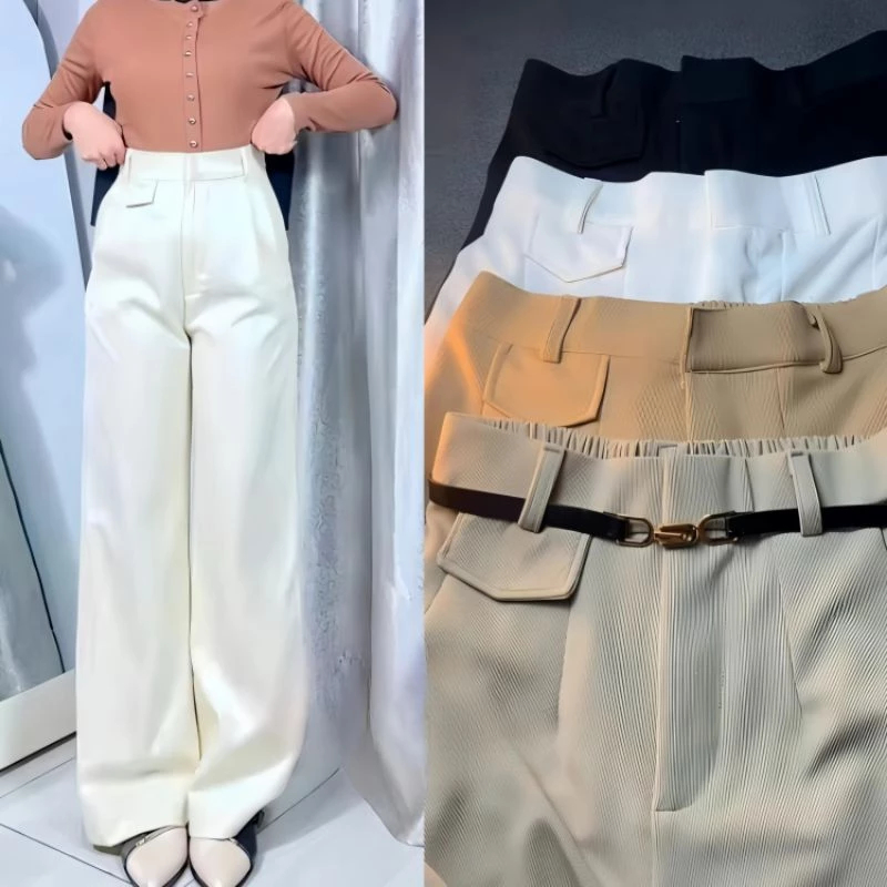 EVELYNE - Oro Pants Knit Highwaist Womens Long Work Pants Korean Style Loose Pants Pants Pants Pants