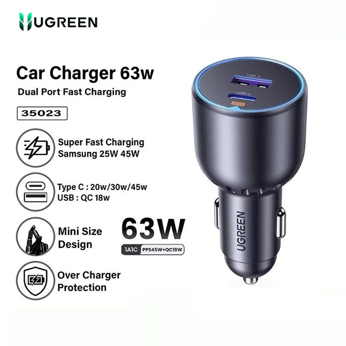 Ugreen Travel Charger Adaptor Car 63W 35023 สีดํา