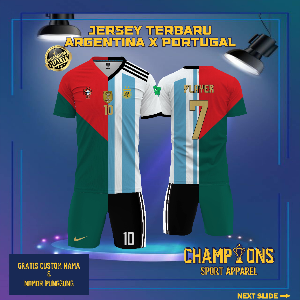 4RG3NT1N4 X P0RTUG4L 2023 เสื้อฟุตบอล FULL Design_ ฟรีที่กําหนดเอง ชื่อและหมายเลขสําหรับผู้ใหญ่และเด