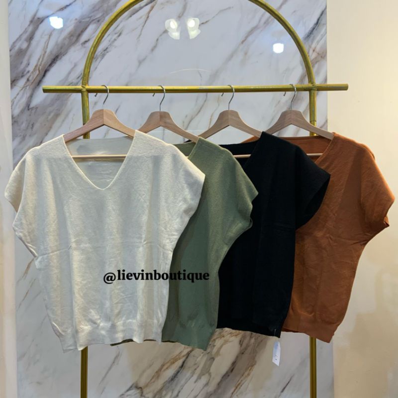 [KN13] BANGKOK SHORT-SLEEVED V-NECK KNIT // BANGKOK KNIT // KNIT TOP // BANGKOK FINE KNIT