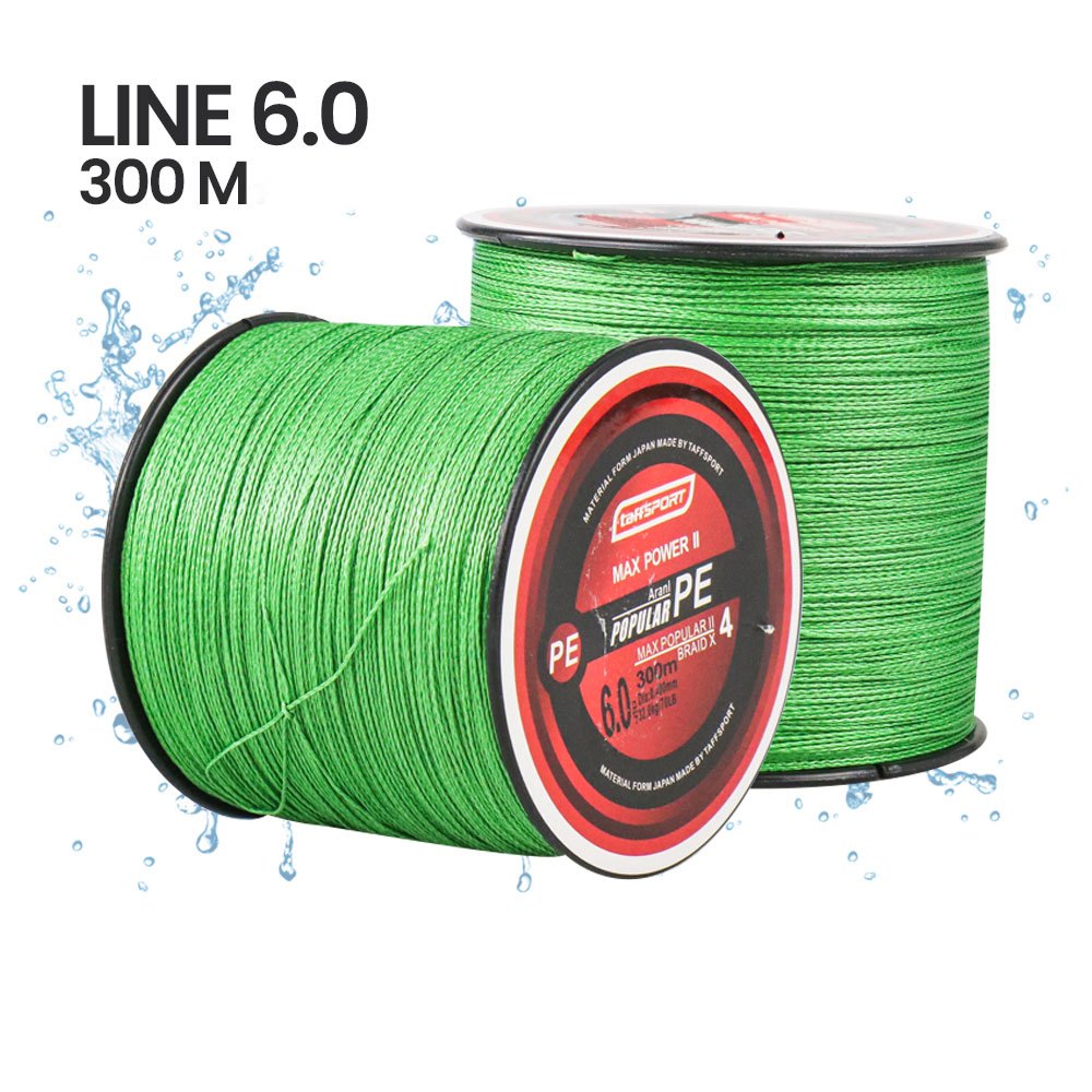 TaffiSPORT สายตกปลา PE สายถักหนา 300M สายหมายเลข 6.0 - BLTP - สีเขียว