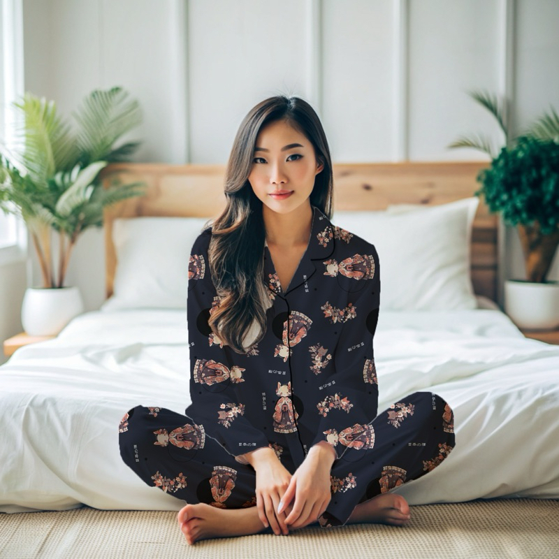 KEMEJA PP ชุดนอนชุดนอนชุดนอนเสื้อแขนยาว/ PP ตัวอักษรชุดนอนสตรี