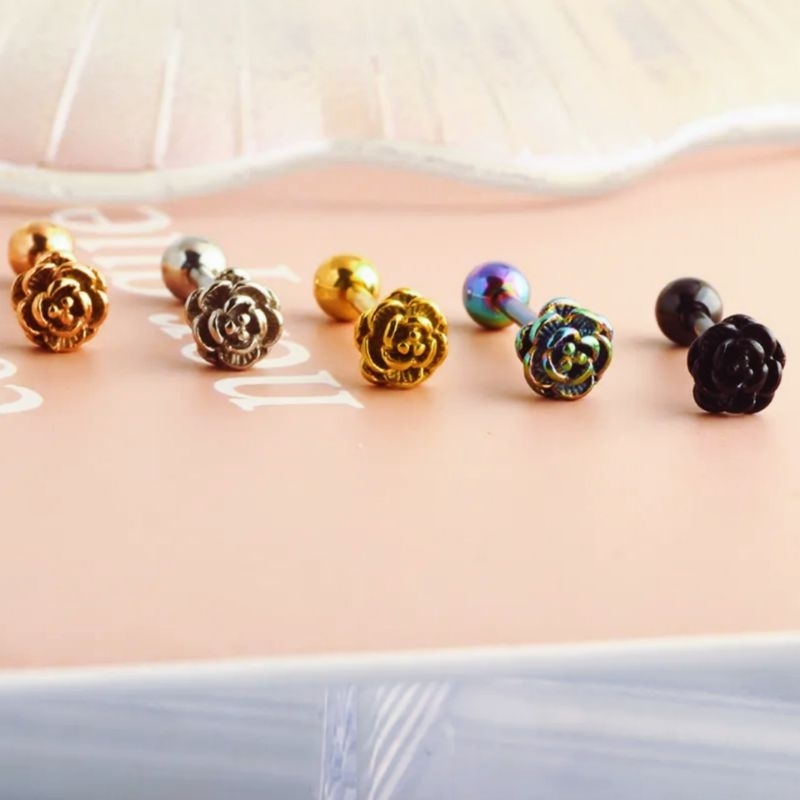 TITANIUM FLOWER TONGUE BARBEL EARRINGS / TITANIUM TONGUE EARRINGS / TONGUE BARBEL / EAR BARBEL / TIT