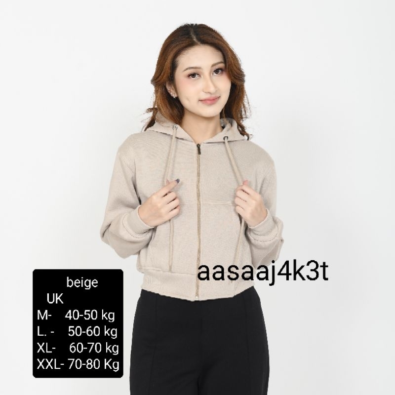 สินค้าใหม่ Aasaa J4K3T Basic Hoodie Zipper Crop Jacket Plain Hoodie ผู้หญิง