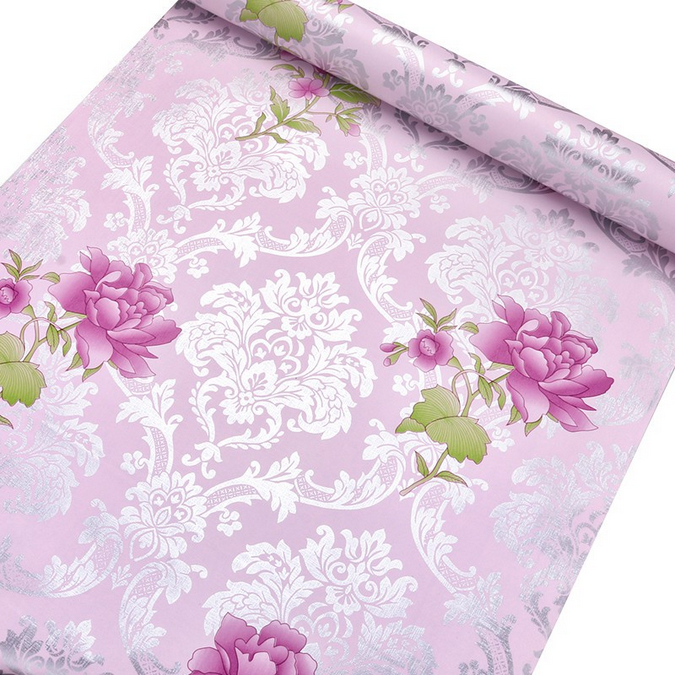 ใหม่!!! สติ๊กเกอร์ติดผนังห้องนอน สติ๊กเกอร์วอลเปเปอร์ ของตกแต่งบ้าน Batik Flower Motif สีชมพูขนาดใหญ่ Wps 725