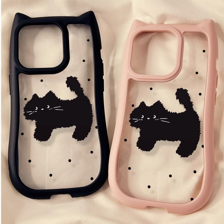 เคส IPhone 16/15 Pro/14 Pro Max/13/12/11 - ซิลิโคนอ่อนนุ่ม Anti-Fall Black Cat Star Motif Transparen