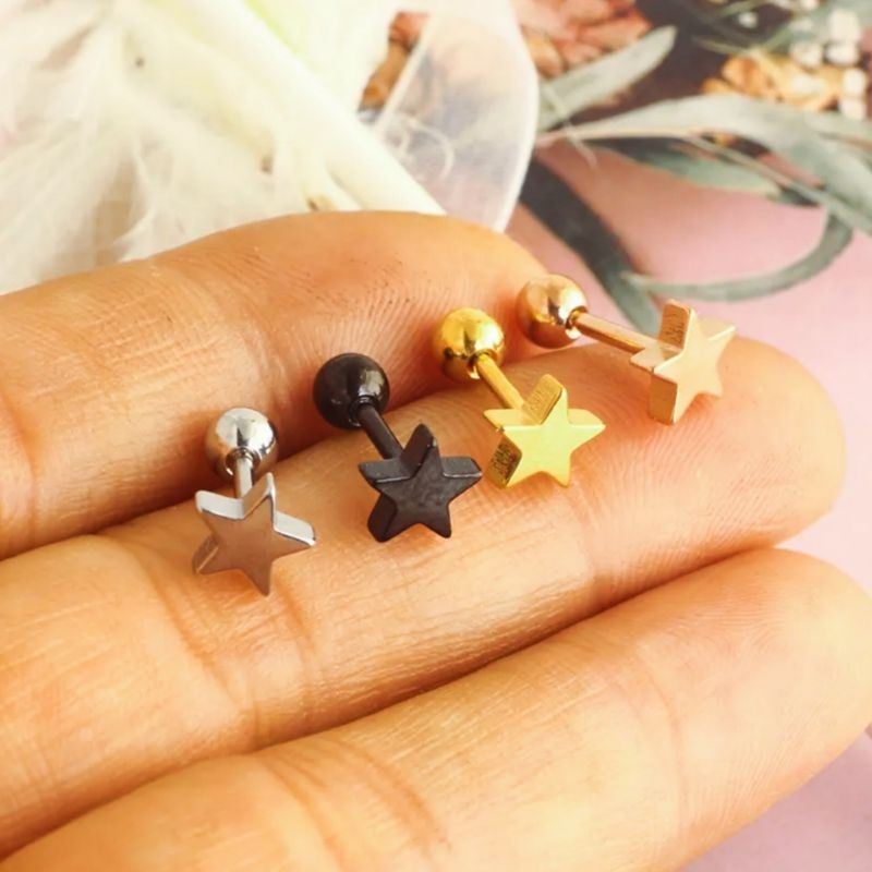 TITANIUM STAR BARBEL EARRINGS / TITANIUM EAR BARBEL / TITANIUM EAR EARRINGS / STAR BARBEL
