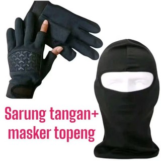 Paket Motoran Sarung Tangan Dan Masker Topeng Balaclava Hitam Polos Pria Dewasa