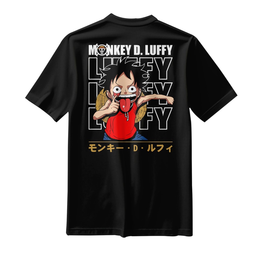 DRQ-Tshirt Mens Womens Monkey D Luffy - สีดํา