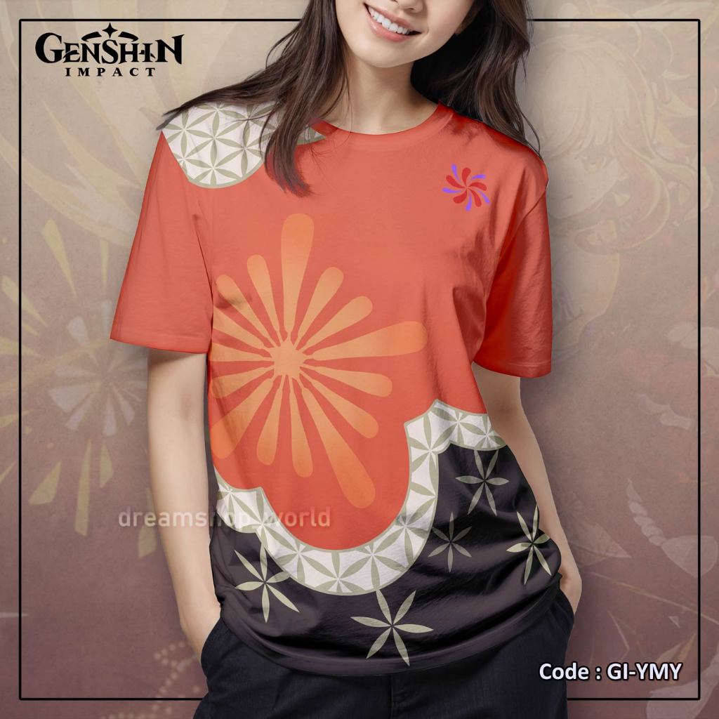 Genshin Impact Yoimiya อะนิเมะเกม Fullprint เสื้อยืด