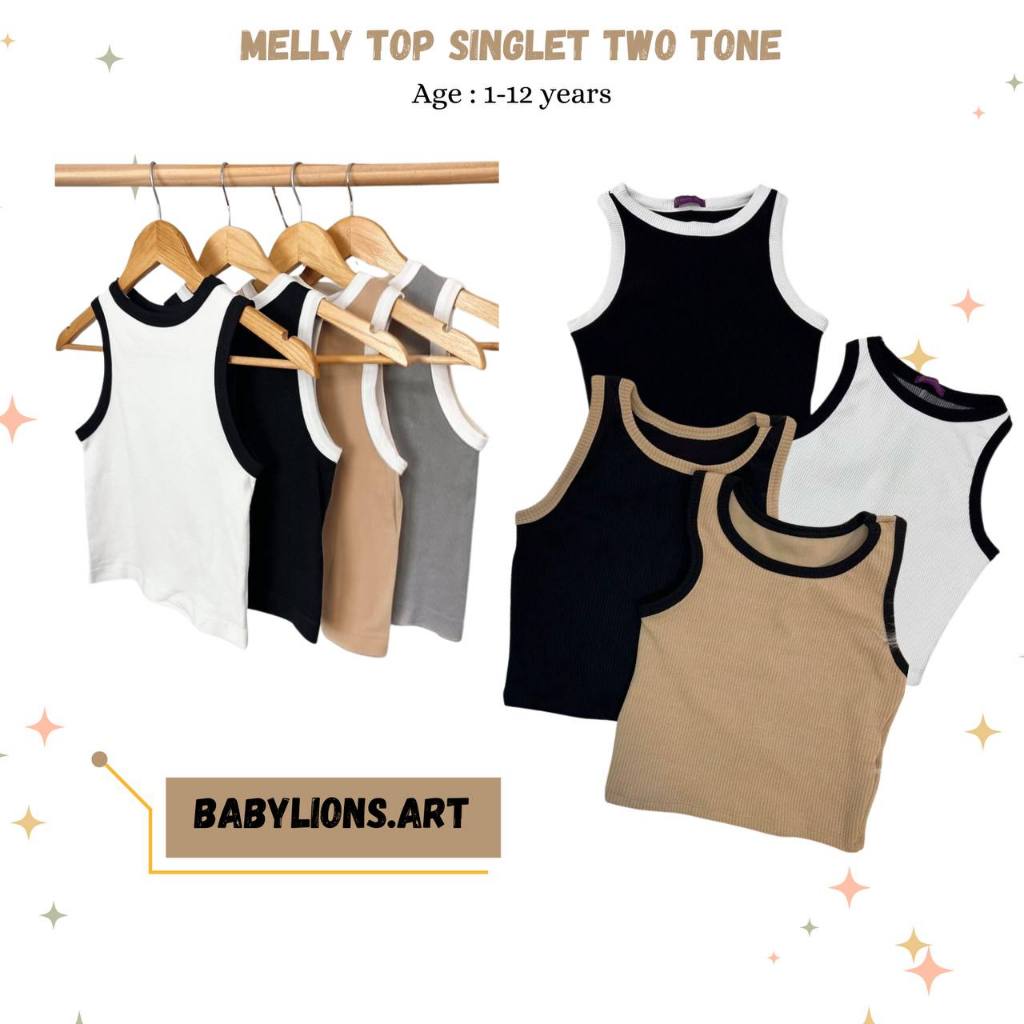 MELLY CHILDRENS TWO TONE SINGLET - GIRLS TWO-COLOR KNIT SINGLET TOP AGE 1-12 ปี