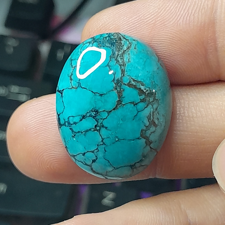 Natural Turquoise Dim:est 24 x 19 x 5 mm 24.8 Ct Persian Gold Vein Oval Cabochon รหัสเดิม A267