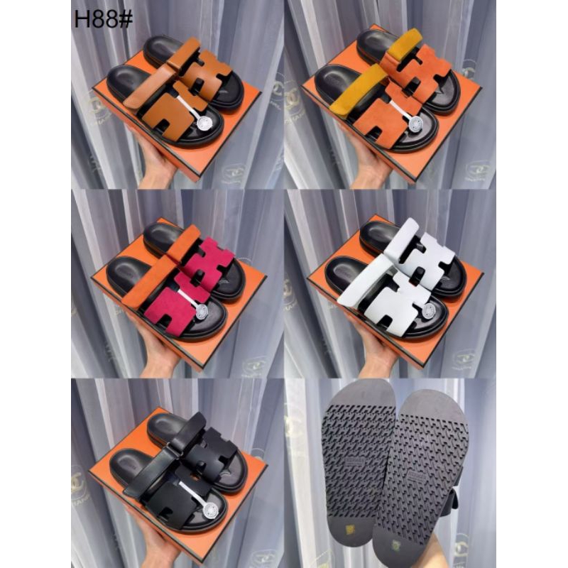 H88 CHYPRE รองเท้าแตะหนังลูกวัวและหนังกลับ