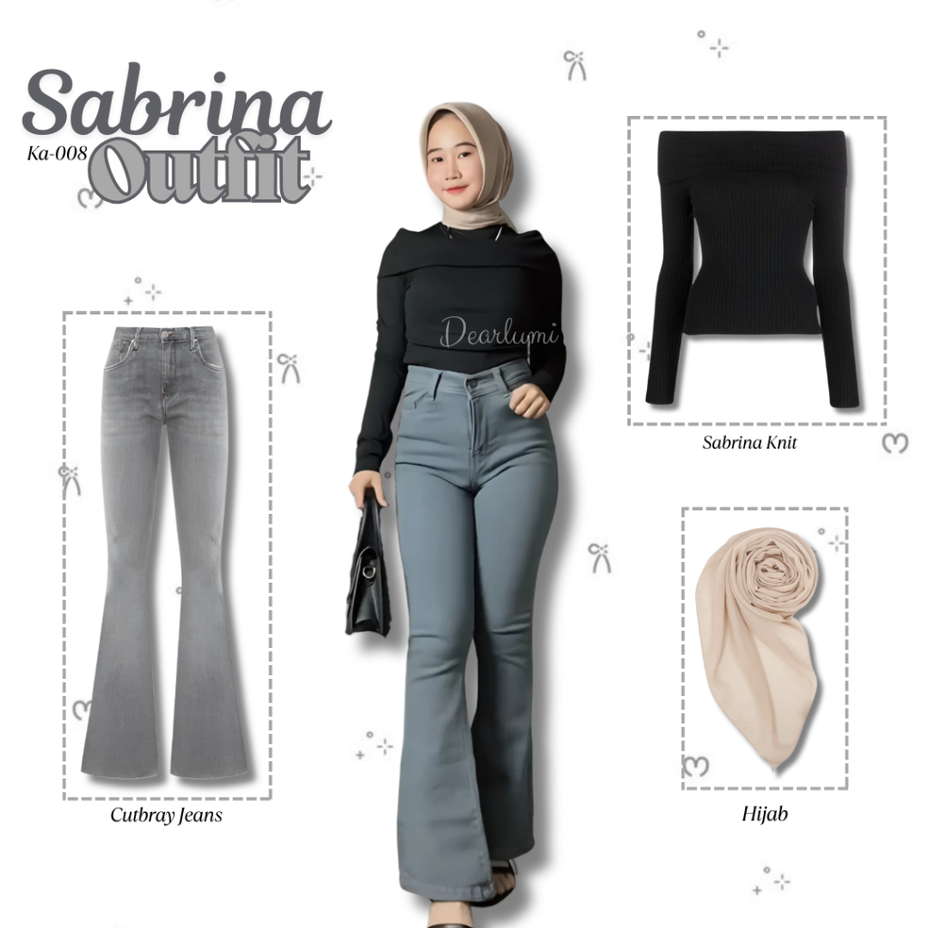 Dearlumi - Sabrina Outfit Korean Style Kekian (Sabrina Blouse Knit + Cutbray Jeans + Bella Hijab) Ca