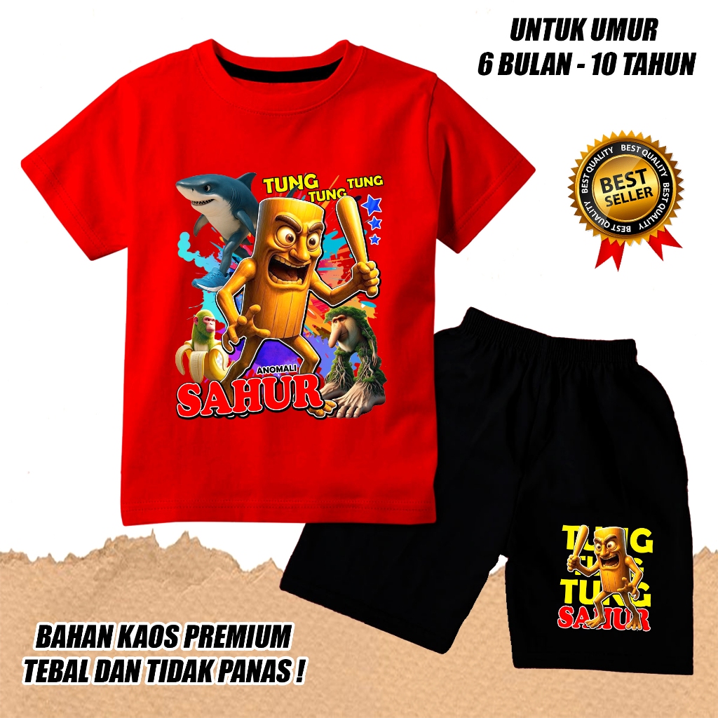 BOYS SHORT SLEEVE SET GIRLS TUNG TUNG SAHUR 5 ANOMALI สีดํา