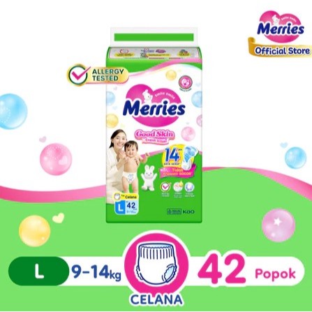 (JUMBO PACKAGING) Merries GOOD SKIN PANTS ผ้าอ้อมเด็ก L (9-14KG) CONTENTTS 42 ชิ้น