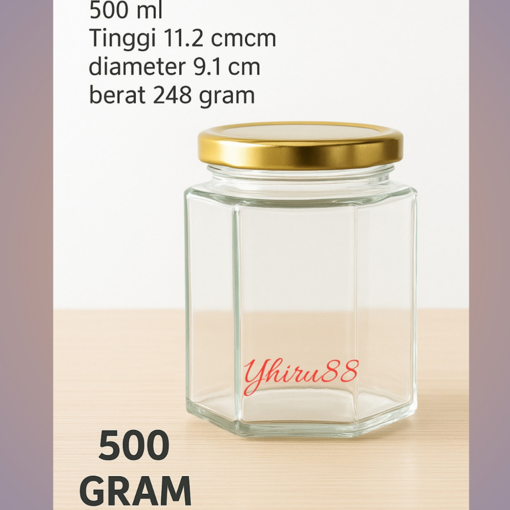 500ML ขวดแก้ว Haxegonal 500ml ฝาทอง / ขวดแก้วหกเหลี่ยม