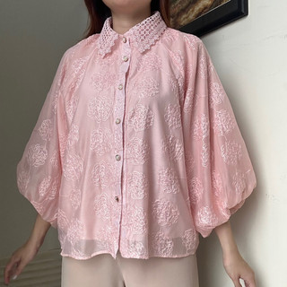 Liliana Top atasan blouse kemeja wanita kerja organdi bordir korean style by Biel the Label