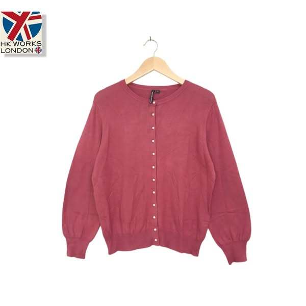 MERAH HK Works London Red Pearl Button O-Neck Cardigan (CODE: B76 -21 )