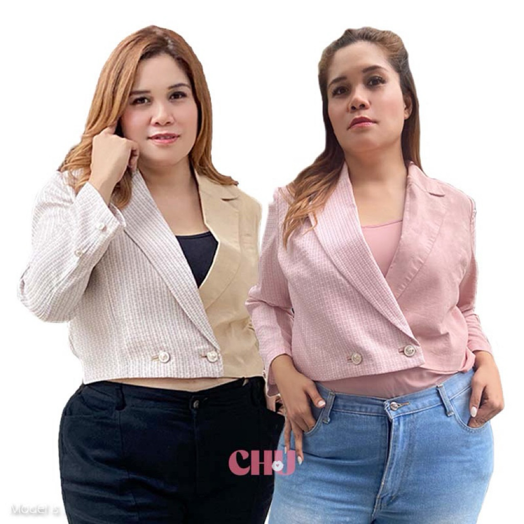 CHU - Arunika Crop Blazer ทําจากผ้าทวีตระดับพรีเมียม + ผ้าลินิน | ไซส์ใหญ่ / พลัสไซส์ / สูทโอเวอร์ไซ