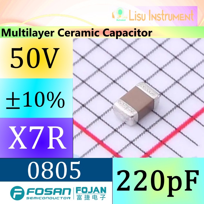 220pF 50V X7R ±10% 0805 SMD MLCC ตัวเก็บประจุ FOJAN FCC0805B221K500DT