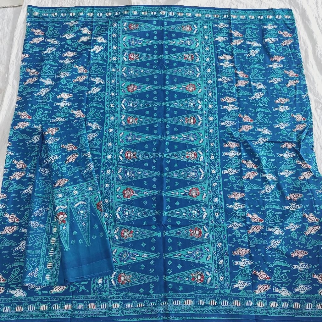 ผ้าคลุมไหล่ Jambi Batik ชุดพร้อมคอปีนสีฟ้าเทอร์ควอยซ์, ชุด RIA LESTARI