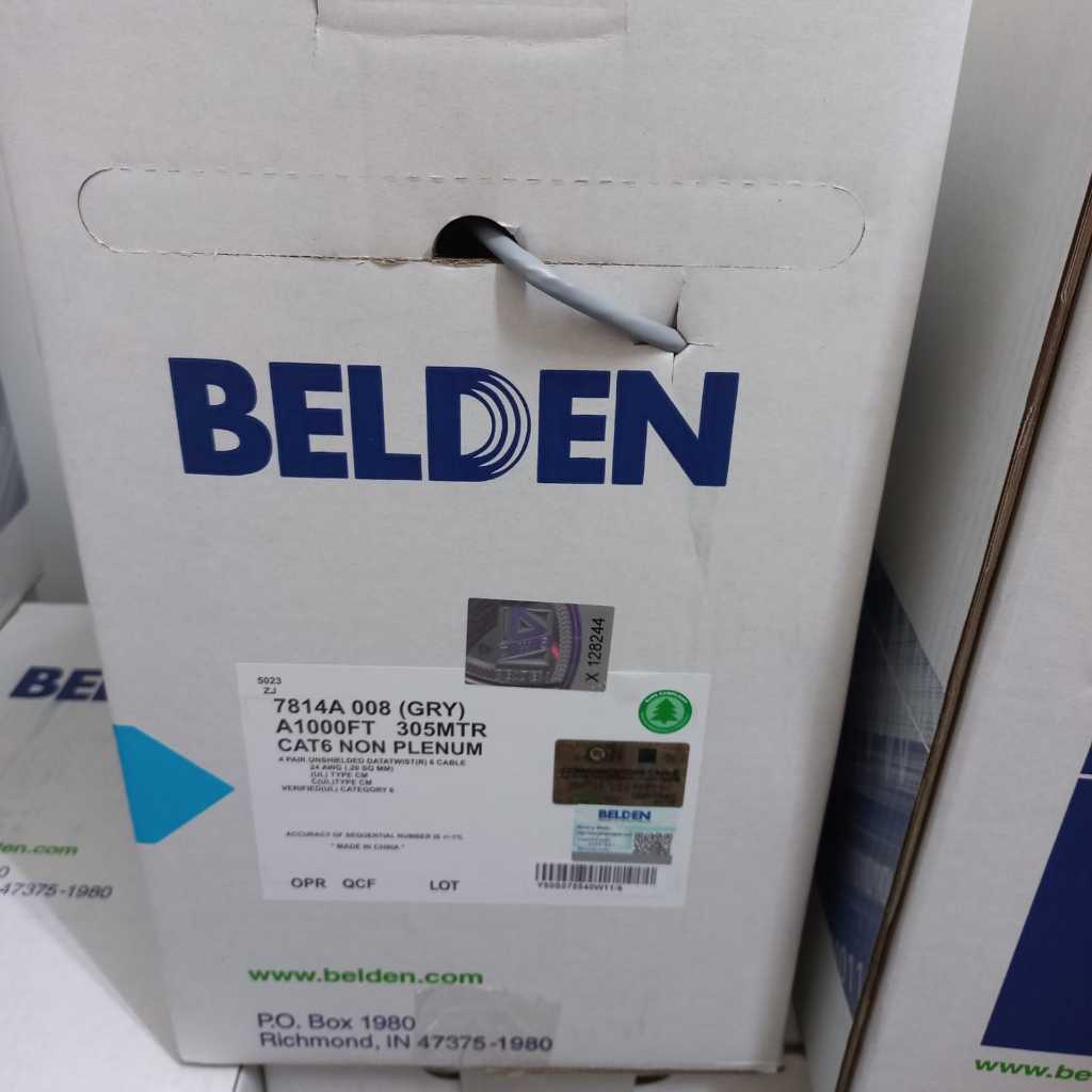 Belden 7814A Original Belden Cat6 UTP Lan Cable ราคาต่อเมตร สีเทา POE รองรับ 4 คู่