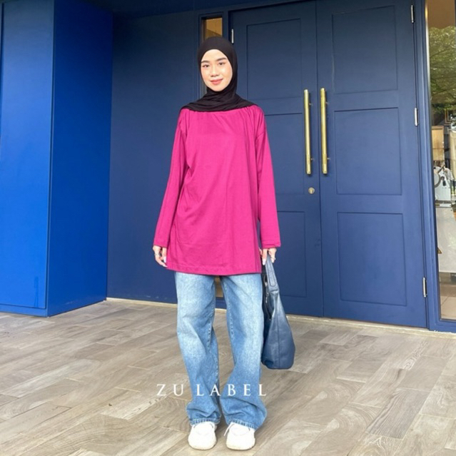 KATUN Mona Womens Oversize Long Sleeve Plain Combed Cotton 30s Top by Zulabel