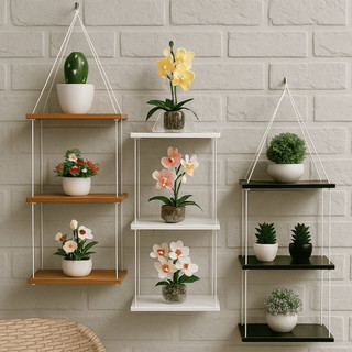 Rak Gantung Tali 3/2/1 Susun Minimalis Aesthetic | Ambalan Dinding Macrame Rak Kosmetik & Bunga Hias | Siap Pasang