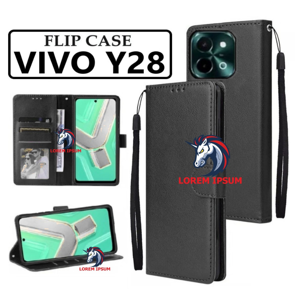 LEATHER CASING VIVO Y28 LEATHER CASE FLIP WALLET PREMIUM LEATHER COVER เปิดปิด CASING HP FLIP CASE V