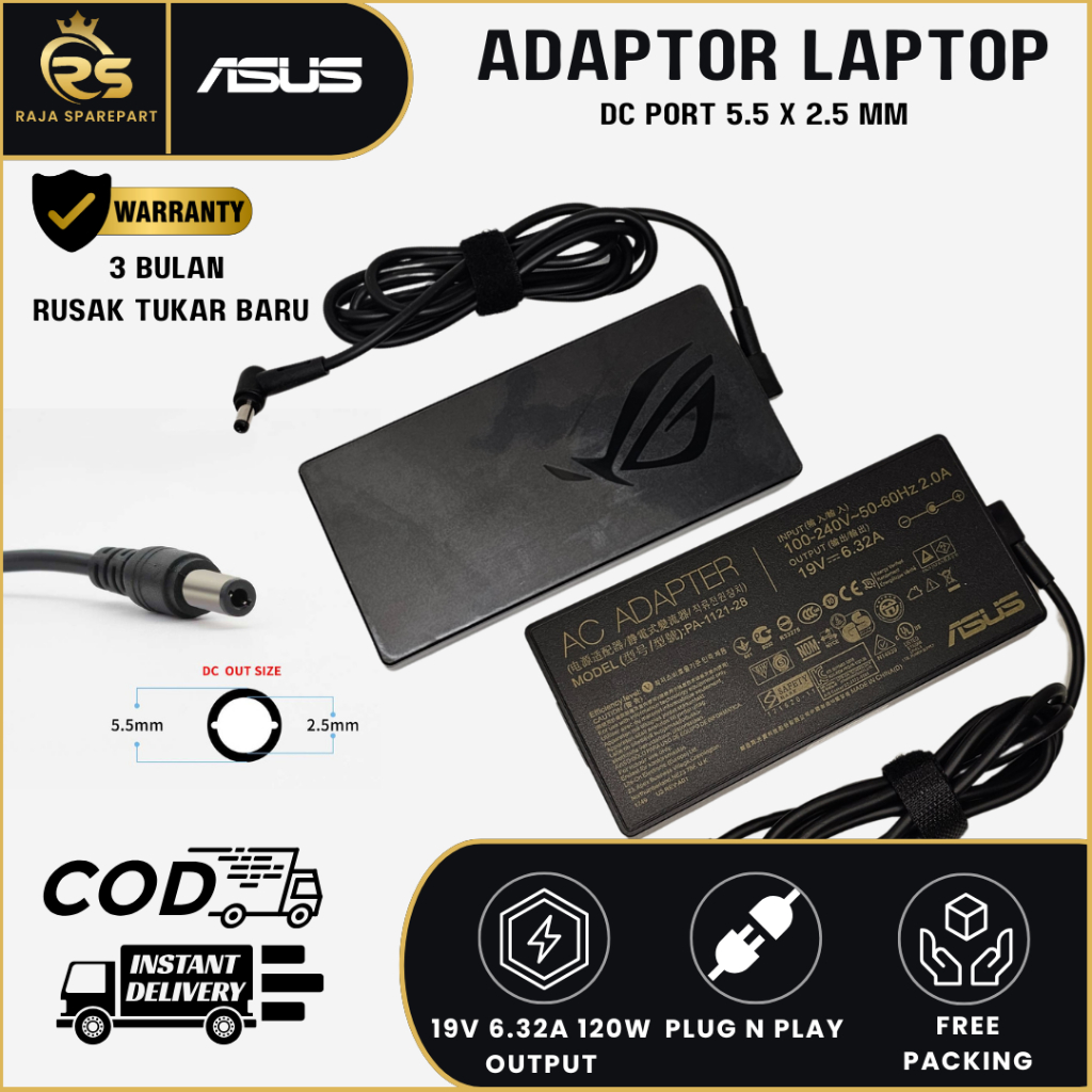 Asus ROG GL553 GL553V GL553VD GL553VE 19V 6.32A อะแดปเตอร์ชาร์จแล็ปท็อป