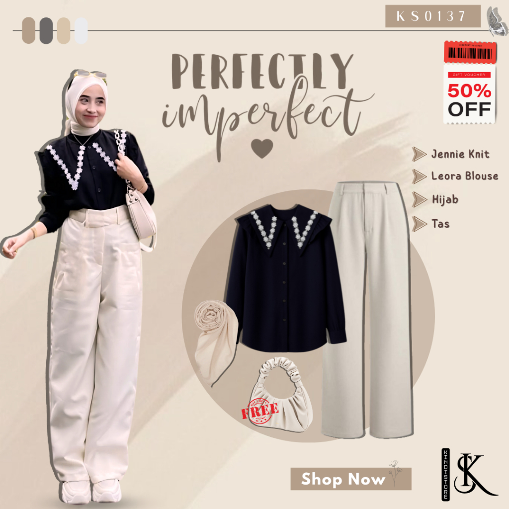 Modern Womens Outfit Set (Blouse, Jennie Knit, Bella Square, FREE Drawstring Shoulder Bag) Oneset KS
