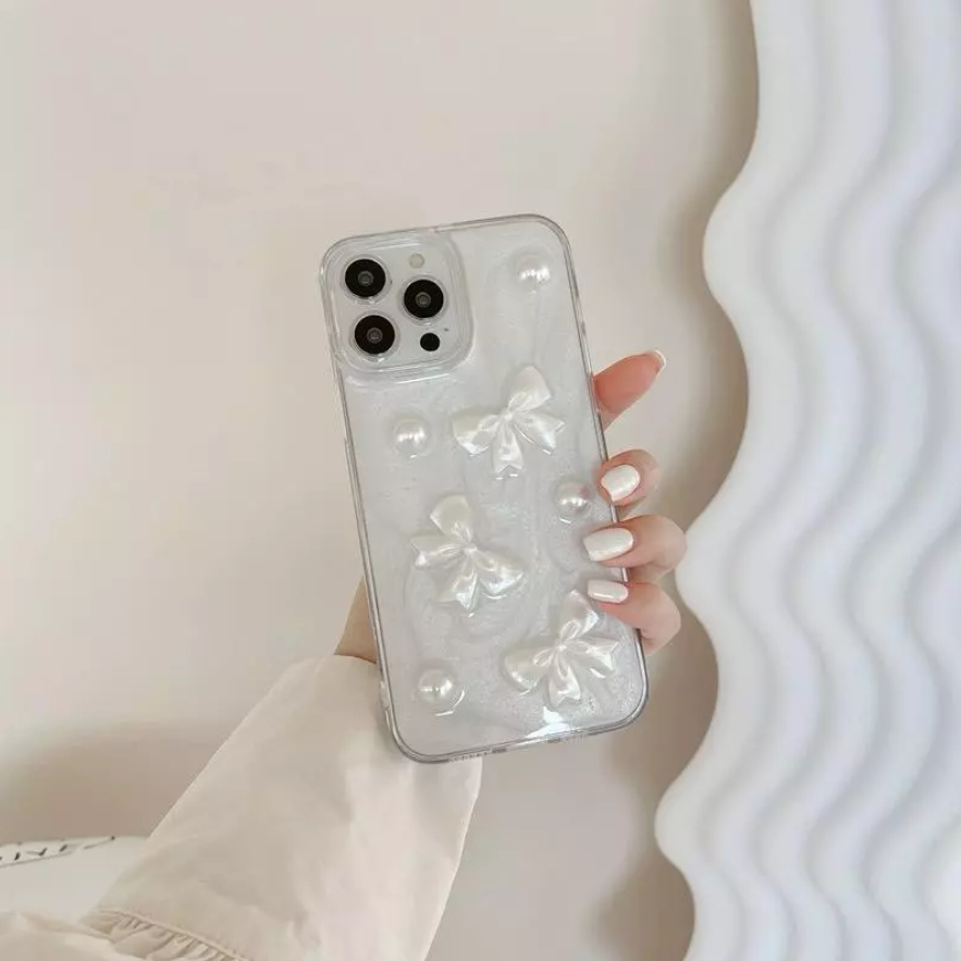 เคส Iphone โปร่งใส Ribbon Pearls Glitter Silicon Hard Case