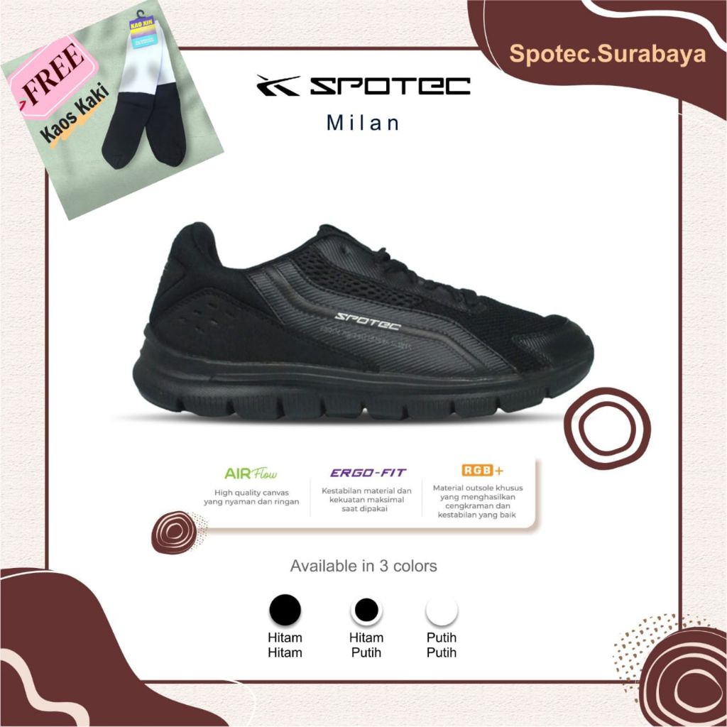 รองเท้านักเรียน SPOTEC MILAN สีดํา-ดํา
