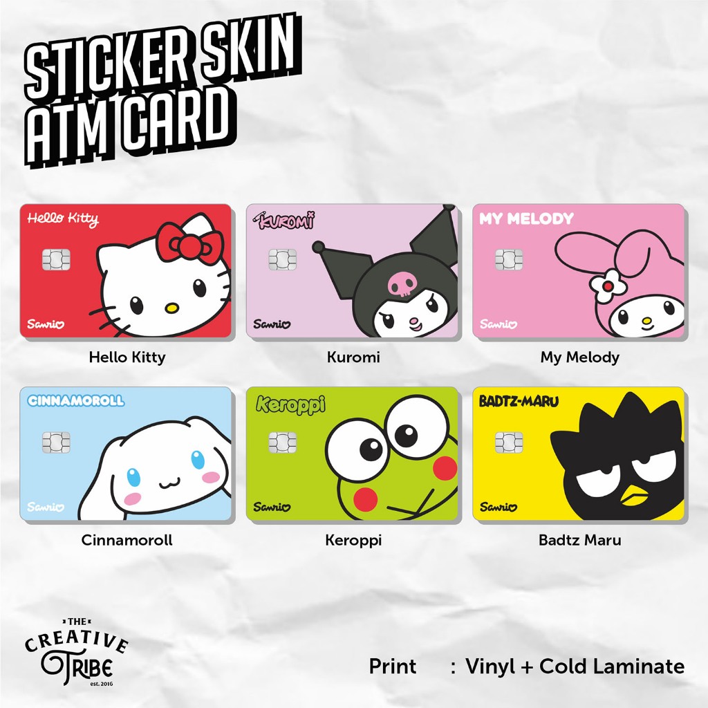 SANRIO สติ๊กเกอร์การ์ดเกมซานริโอ้ - การ์ด ATM ไวนิล Debit Credit Etoll Hello kitty kuromi keroppi
