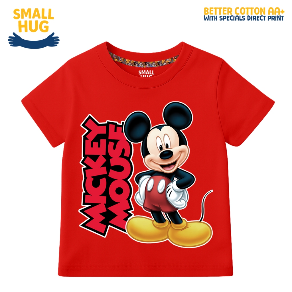 MERAH SMALL HUG KIDS - Boys Cartoon MICKEY MOUSE เสื้อยืดสีแดง Tops 2-10 ปี