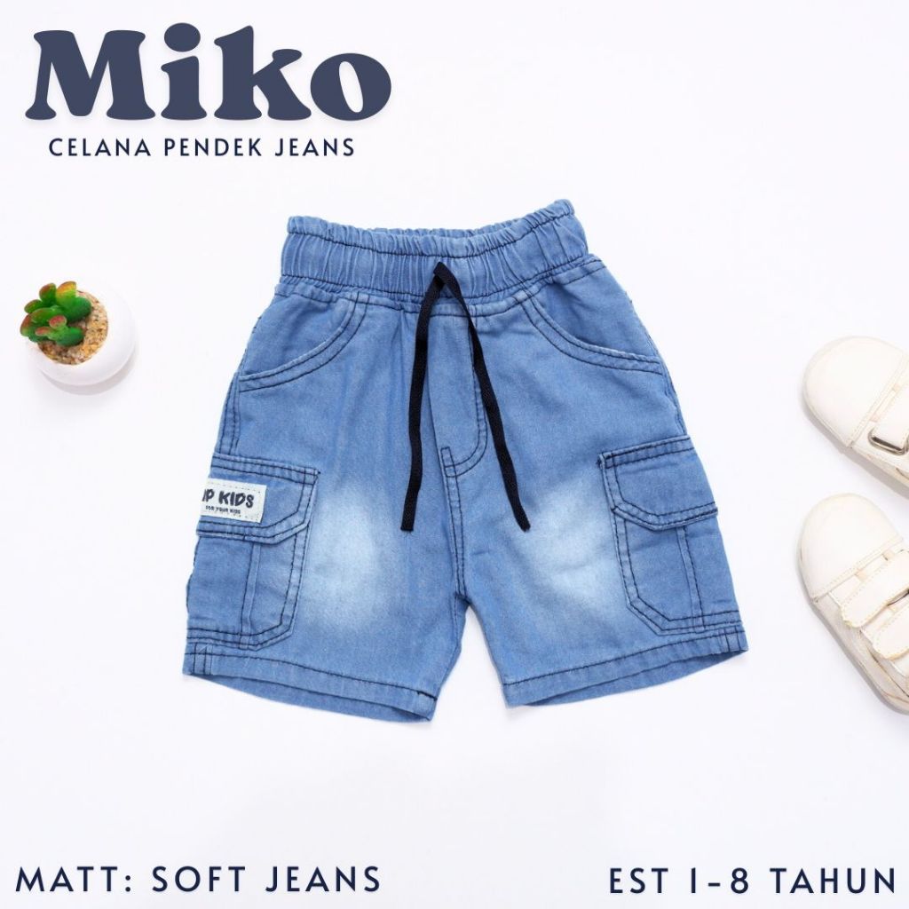 BEEKIDS MIKO PANTS - กางเกงยีนส์ขาสั้นเด็กชาย 2-6 ปีกางเกงขาสั้นคาร์โก้เด็ก
