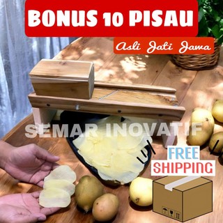 Alat Pengiris Bawang Merah / Pemotong / Perajang / Pasah Serbaguna Untuk Singkong Pisang Tempe Cabai Aneka Keripik Bahan Kayu Jati Jawa