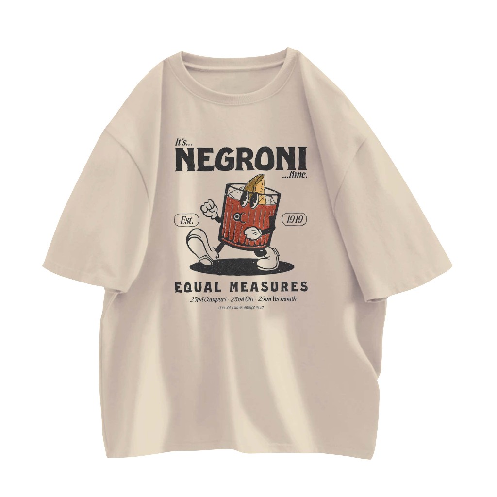 Heleytic - เสื้อยืดแขนสั้น Oversize Negroni Time I Beige Tshirt A7914
